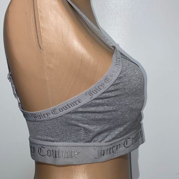 Juicy Couture Women's Gray Heather Spell Out Non-Wire Stretch Brallette Medium - Picture 7 of 9